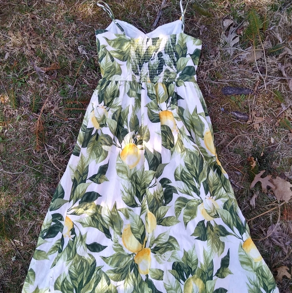 H&M Linen Lemon Sundress Retro Button Down - Picture 6 of 9